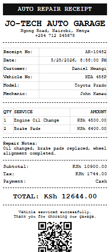 Auto Repair Receipt Generator