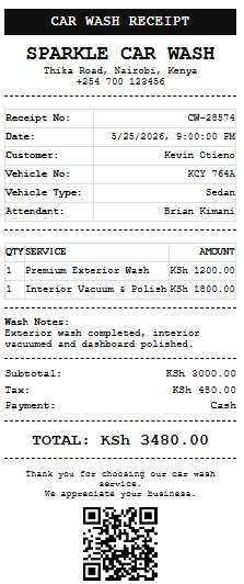 Car Wash Receipt Generator