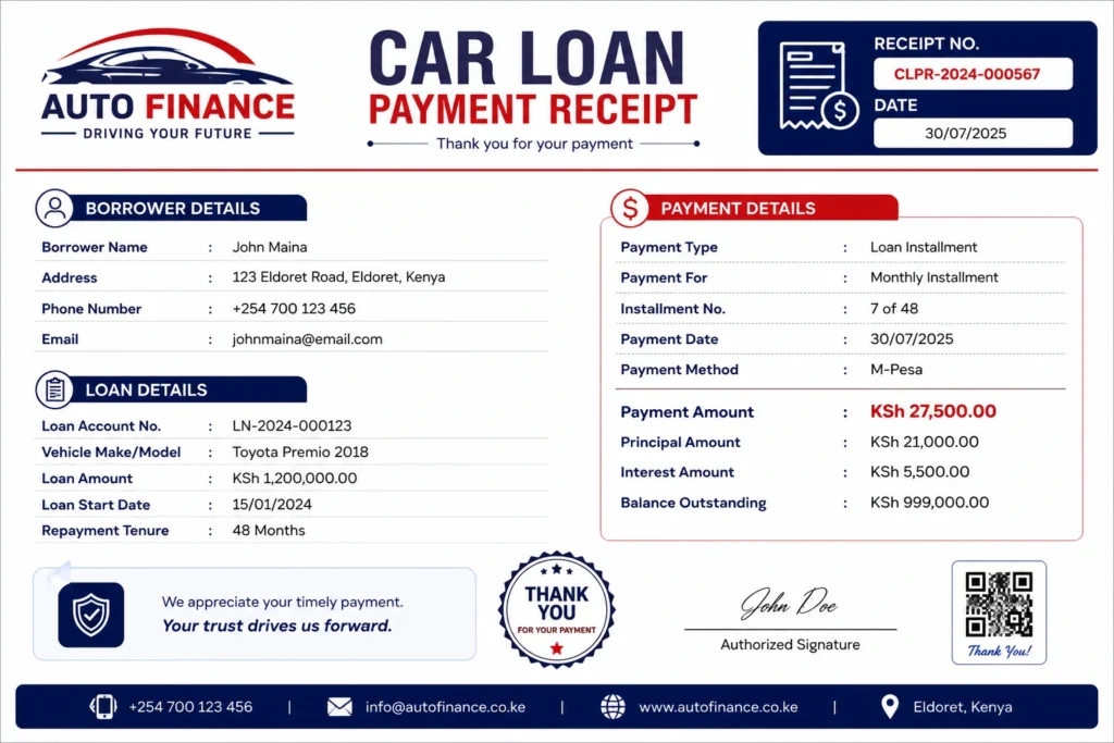 Car Loan Payment Receipt Template