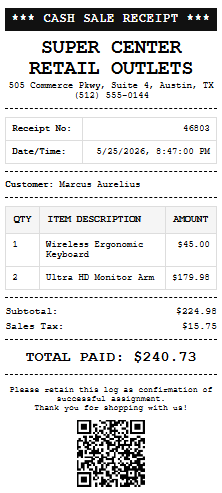 Cash Sale Receipt generator