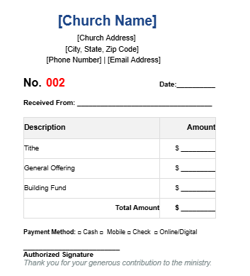 Church tithe receipt template