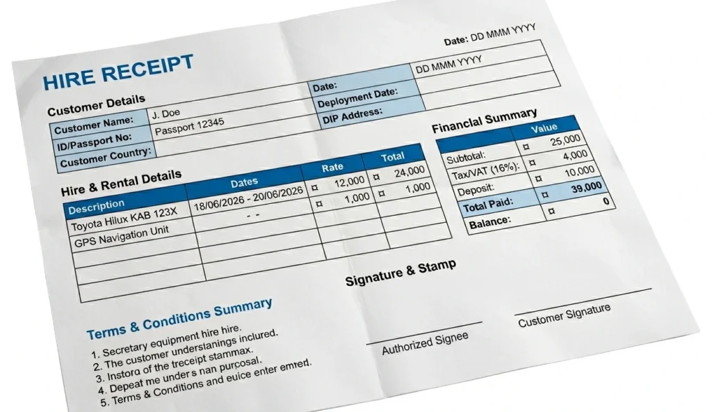 Hire receipt template