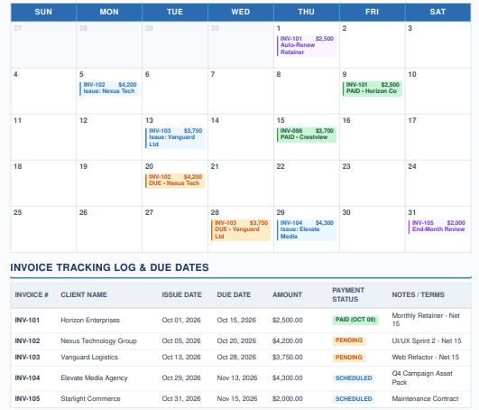 invoice calendar