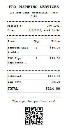 Plumbing Receipt Generator