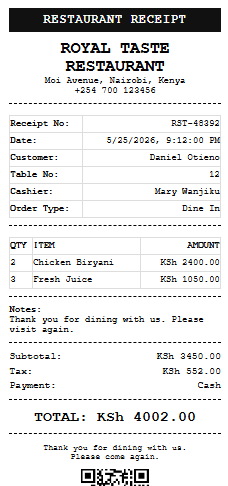Restaurant Receipt Generator