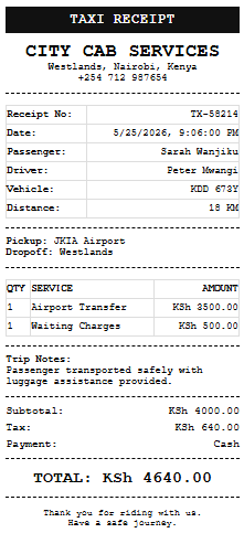 Taxi Receipt Generator