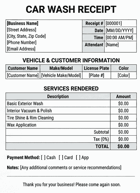 car wash receipt template