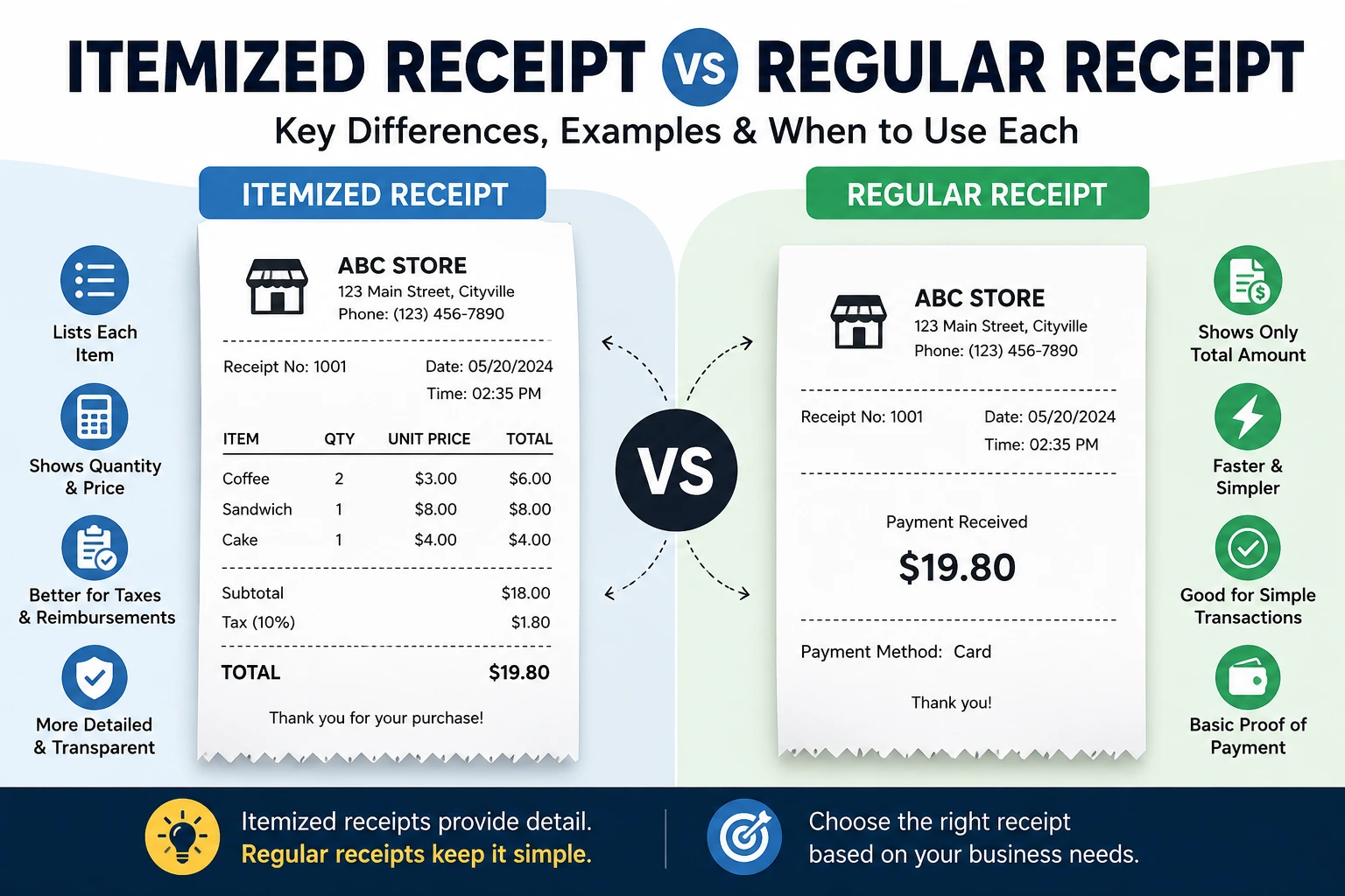 difference between an itemized receipt and a regular receipt