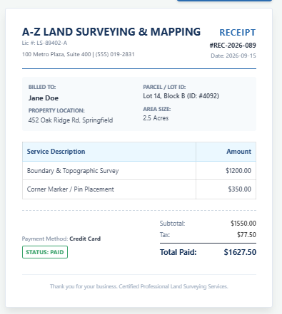 land surveyor receipt template
