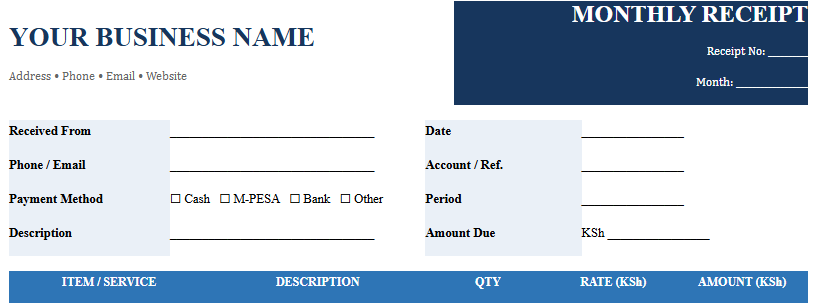 monthly receipt