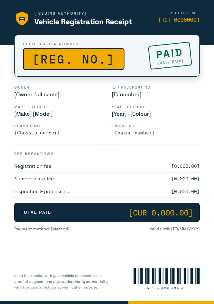 vehicle registration receipt